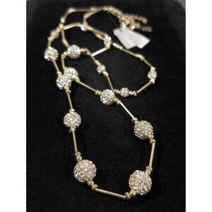Chicos Layla Fireball Rhinestone Necklace Gold Tone Long Glam Evening 46"